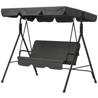 Outsunny 3-Seat Patio Swing Chair, Steel Frame, Adjustable Canopy, Black