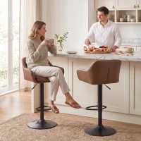 HOMCOM Bar Stools PU Leather Adjustable Swivel Barstools Backrest Counter Chairs Set of 2 Brown(m-1)