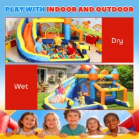 Qaba Bouncy Castle for Kids, Inflatable Bounce House with Slide, Pool (Ball Pit), Climbing Wall and Blower for Indoor Outdoor(m-6)