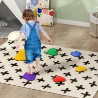 Qaba 6PCs Non-Slip Stackable Kids Stepping Stones, Heart-Shaped(m-1)