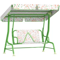 Qaba Kids Patio Swing Chair with Adjustable Canopy, Safety Belt for Patio, Garden, Poolside, Balcony, Green(m-11)