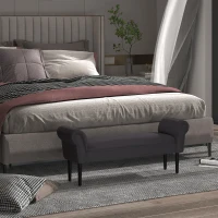 HOMCOM 52" End of Bed Bench, Linen Upholstered Ottoman Bench, Bedroom Entryway Bench With Armrests, Dark Gray(m-9)