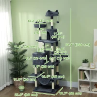 PawHut 81" Large Cat Tree w/ Scratching Posts, Condos, Beds, Hammocks, Jumping Platforms, Toy Balls, Rope Cat Toy, Dark Grey(m-3)