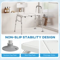 HOMCOM Tub Transfer Bench with Arm and Back, Shower Chair with Slip-Resistant Feet, for Elderly and Disabled, White(m-6)