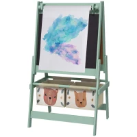 Qaba Art Easel for Kids with Paper Roll, Blackboard, Whiteboard, Storage(m-1)