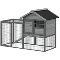 PawHut Rabbit Hutch Outdoor, 48"L Large Wooden Bunny Cage with Run, Grey(m-2)