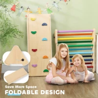 Qaba Pikler Triangle Set, 3 in 1 Climbing Toys with Ramp for Toddlers, Nature Wood(m-7)