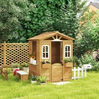 Outsunny Outdoor Playhouse for Kids Wooden Cottage with Working Doors Windows & Mailbox, Pretend Play House for Age 3-6 Years(m-10)