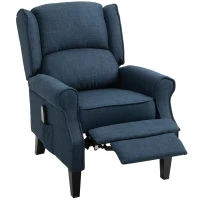 HOMCOM Vibration Massage Recliner Chair for Living Room with Heat,  Wingback Single Sofa, Modern Linen Fabric Push Back Reclining Chair with Footrest, Side Pocket,  Dark Blue(m-11)