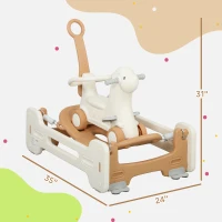 Qaba 5 in 1 Kids Rocking Horse with Detachable Base, Safety Guardrails, Footrests, Push Handle for Ages 1-3, Brown(m-3)