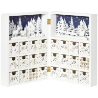 HOMCOM Wooden Christmas Advent Calendar Book, Table Holiday Decoration with 24 Countdown Drawers, for Kids and Adults, White(m-1)