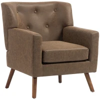 HOMCOM PU Leather Accent Chair, Mid Century Modern Armchair with Spring Seat Cushion, Tufted Back, Wood Legs, Brown(m-2)