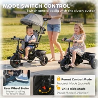 Qaba 6 in 1 Toddler Tricycle Stroller with Basket, Canopy, 5-point Safety Harness, for 12-60 Months, Grey(m-6)