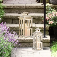 HOMCOM 2 Pack 28"/20" Large Rustic Wooden Lantern Decorative, Indoor/Outdoor Lantern for Home Décor (No Glass), Natural(m-7)