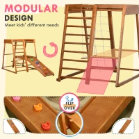 Qaba 6-in-1 Indoor Jungle Gym Playground with Slide, Climbing Wall, Rope Climber, Monkey Bars, Swing, Toddler Climbing Toys for 3-10 Years Old, Wood(m-5)