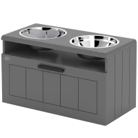 PawHut Elevated Dog Bowls, Large Breed Raised Dogs Bowl Stand with 2 Stainless Steel Bowls, Storage Drawer and Slow Feeder Mat(m-1)