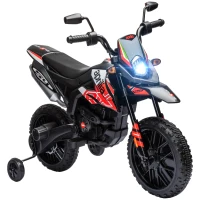 Qaba 12V Aprilia Licenced Kids Motorcycle with Training Wheels, Spring Suspension, LED Light, USB, Music, Red(m-11)