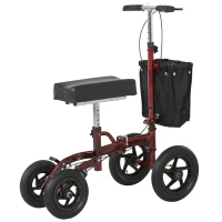 HOMCOM Knee Scooter for Foot Injuries in Adults with Basket Storage, Portable Folding Knee Walker Mobility Scooter for Medical Rehabilitation & Injuries, Red(m-11)