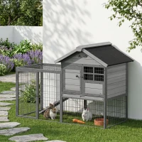 PawHut Rabbit Hutch Outdoor, 48"L Large Wooden Bunny Cage with Run, Grey(m-1)