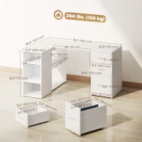 HOMCOM L Shaped Desk, 55" Corner Computer Desk with Power Outlets, File Drawer, 2 Drawers, Adjustable Shelves, White(m-3)