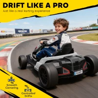 Qaba 24V Electric Go Kart with Dual 150W Motors, Adjustable Seat & 11.2MPH High Speed, Slow Start, 5-Point Harness, White(m-6)
