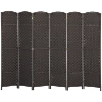 HOMCOM Folding Room Divider Screen 6 Panel 5.6 ' Tall Privacy Screen Freestanding Room Partition for Home Office, Brown(m-1)