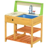 Outsunny Mud Kitchen for Kids Outdoor Kitchen Playset w/ Realistic Kitchen Toys, Faucet Sink Storage Shelves for Ages 3-8 Years(m-1)