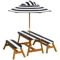 Outsunny Kids Table and Chair Set Wooden Kids Outdoor Table Set with Removable Umbrella for 4 Kids Ages 3-8 Years Old(m-1)