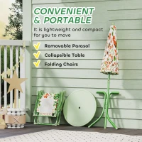 Qaba Kids Picnic Table and Chair Set, Outdoor Activity Table with Foldable Chairs, Removable Umbrella for Backyard, Green(m-6)