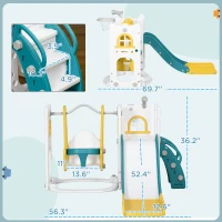 Qaba 6 in 1 Toddler Slide and Swing Set Indoor for Age 1-3 Years w/ Basketball Hoop, Climber, Storage Telescope, Yellow(m-3)