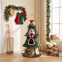 PawHut 52" Christmas Cat Tree, 2-Tier Cat Tower with Dual Condos, Scratching Posts, Sisal Ladder, Anti-Tip Rope(m-8)