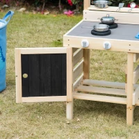 Outsunny Outdoor Kitchen Play Set with Frying Pan, Pretend Play Mud Kitchen for Kids with Removable Sink, Wooden Kitchen Set for Ages 3-7, with Planting Pots, Shelf, Cabinets(m-8)