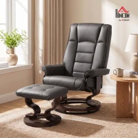 HOMCOM Faux Leather Reclining Chair with Ottoman, Manual Recliner with Tufted Back and Wood Frame for Living Room, Brown(m-10)