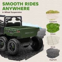 Qaba 24V 4WD Kids Ride On Car with 6 Wheels, Electric Ride On Car with Dump Bed, Remote for 3-6 Years, Green(m-9)