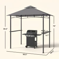 Outsunny 8' x 5' Grill Gazebo with Double Roof, Outdoor BBQ Canopy Gazebo with 2 Side Shelves for Patio Yard Garden Gray(m-3)