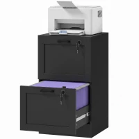 HOMCOM Vertical Filing Cabinet with 2 Drawers, Lock, File Cabinet for Home Office, A4 and Letter Size Files, Black(m-2)
