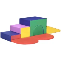 Qaba 7-piece Soft Play, Foam Climbing Blocks for Toddlers, Kids' Educational Climbing Crawling Toys, Kids Foam Play Set Stairs and Ramp, Multicolored(m-11)