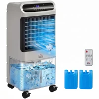 HOMCOM 3-In-1 Ice Cooling Fan, Mobile Evaporative Air Cooler with Remote, Timer, Oscillating for Home Office, Bedroom, Gray(m-11)