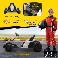 Qaba 24V Electric Go Kart with Dual 150W Motors, Adjustable Seat & 11.2MPH High Speed, Slow Start, 5-Point Harness, White(m-3)