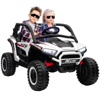 Qaba 2 Seater 24V 7AH Ride on Truck, Electric Car for Kids w/ Spring Suspension, Remote Lights, Horn, Music, White(m-9)