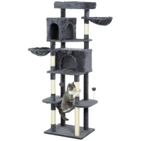 PawHut 69" Cat Tree, Multi-Level Cat Tower with 2 Condos, Plush Perch and Sisal Scratching Posts, Dark Grey(m-9)