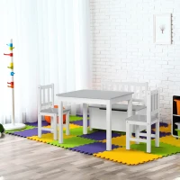 Qaba 4-Piece Set Kids Wood Table Chair Bench with Storage Function Gift for Toddlers(m-8)