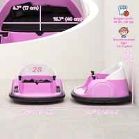 Qaba 12V Bumper Car for Toddlers, Ride On Car with 360 Degree Remote Control, Lights Music Horn, for 1.5-5 Years, Pink(m-3)