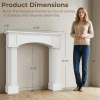 HOMCOM Modern Fireplace Mantel, Freestanding Fireplace Surround for Electric Fireplaces, 43.3" W x 39.8" H, White(m-3)