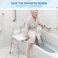 HOMCOM Tub Transfer Bench with Arm and Back, Shower Chair with Slip-Resistant Feet, for Elderly and Disabled, White(m-4)
