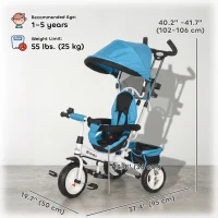 Qaba 6 in 1 Toddler Tricycle Stroller with Basket, Canopy, 5-point Safety Harness, for 12-60 Months, Blue(m-3)