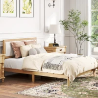 HOMCOM Full Bed Frame with Headboard Full Size Platform Bed Frame with Wooden Slats No Box Spring Needed Easy Assembly Oak(m-2)