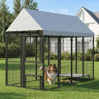 PawHut Large Dog Kennel Outdoor with Roof, 3 Doors, Expandable Heavy Duty Dog Kennel Dog Run for All Breed Sizes, 8' x 4' x 6'(m-8)