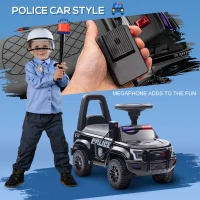 Aosom Kids Push Ride On Car with Working PA System and Horn, Police Truck Style  Foot-to-Floor Sliding Car for Boys and Girls with Under-Seat Storage, for 18 Months to 5 Years Old, Black(m-4)