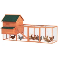 PawHut 137" Wooden Chicken Coop with Chicken Run, Nesting Box, Orange(m-9)